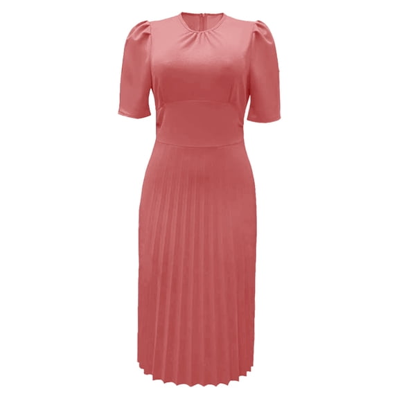 OSOLU Women Fashion Solid Color Casual Loose Elegant Short Sleeve Pleated Long Dress Soft Sundress Vacation 2025 Elegant Classy Dresses