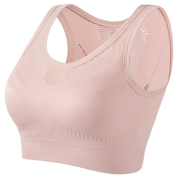 OSOLU Women Hollow Back Yoga Vest Fixed Chest Pad Style Wireless Gathered Sports Bra Workout Sports High Support Comfortable Bralettes Pink S