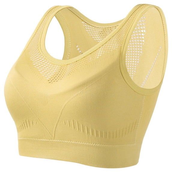 OSOLU Women Hollow Back Yoga Vest Fixed Chest Pad Style Wireless Gathered Sports Bra Workout Sports High Support Comfortable Bralettes Yellow S