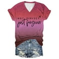 thumbnail image 1 of OSOLU Women Not Just Forgiven Gradient Letter Print Tops Short Sleeve V-Neck T-Shirt Tee Tops Fashionable Dailywear, 1 of 3