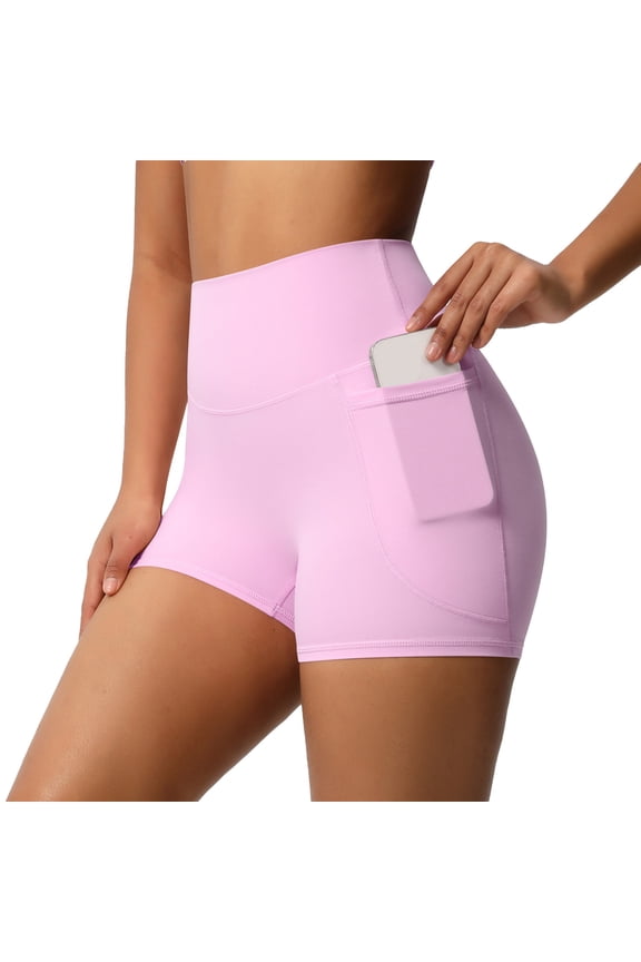 Women Pants Yoga Ice Silk Shorts Side Pocket Flipping Leggings Sports Soft Tummy Control Workout Athletic Gym Bottoms Pink XL