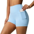 thumbnail image 1 of OSOLU Women Pants Yoga Ice Silk Shorts Side Pocket Flipping Leggings Sports Soft Tummy Control Workout Athletic Gym Bottoms Sky Blue S, 1 of 7
