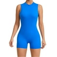 thumbnail image 1 of OSOLU Women Seamless Solid Color Jumpsuits Back Cutout Bodycon Yoga Rompers Blue M, 1 of 5