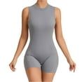 thumbnail image 1 of OSOLU Women Seamless Solid Color Jumpsuits Back Cutout Bodycon Yoga Rompers Grey L, 1 of 5