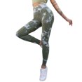 thumbnail image 1 of OSOLU Women Seamless Tie Dye And Tie Float Yoga Workout Pants Stretchy Running Tummy Control Joggers Bottoms Army Green XS, 1 of 4