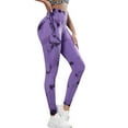 thumbnail image 1 of OSOLU Women Seamless Tie Dye And Tie Float Yoga Workout Pants Stretchy Running Tummy Control Joggers Bottoms Purple M, 1 of 4