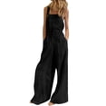 thumbnail image 1 of OSOLU Women Sleeveless Overalls Jumpsuit Casual Solid Color Summer Wide Leg Bib Pants Bottons Wide Leg Jumpsuit Romper With Pockets Boho Dailywear, 1 of 6