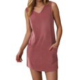 thumbnail image 1 of OSOLU Women Solid Color Casual Pocket V-Neck Sleeveless Hooded Vest Dress Leisure Sundress Wedding Guest Dresses For Women, 1 of 8