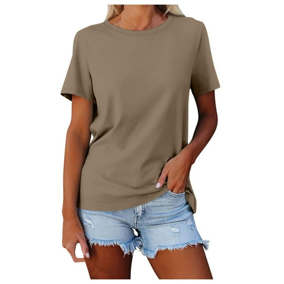OSOLU Women Solid Color Crew Neck Loose Casual T-Shirt Short Sleeve Tee Tops Holiday Dailywear