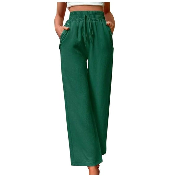 OSOLU Women Solid Color Elastic High Waist Loose Pants Baggy Black Demin Pants High Waist Zipper Slim Drawstring Waist With Pockets Loose Plus Size Trousers Fashionable Classic Leisure Bottoms