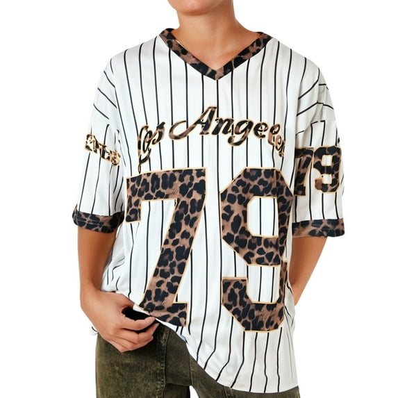 OSOLU Women Solid Color Ladies Casual Loose Fit Street Style Graphic V-Neck T-Shirt Short Sleeve Tshirts Tee With Sporty Stripes Cute Dailywear