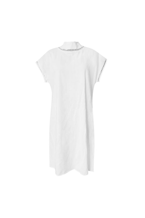 Women Solid Color Ladies Short Sleeve Cotton Linen Casual Dress Versatile Sundress Flowy 2025 Elegant Classy Dresses