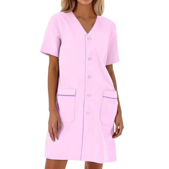 OSOLU Women Solid Color Loose Short Sleeve White Lab Coat Soft Dailywear