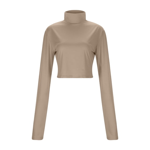 OSOLU Women Solid Color Personality Street High Neck Spring New Long Sleeve Tops T-Shirt Tee Trendy Dailywear
