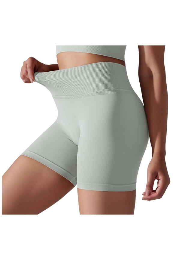 Women Solid Color Seamless Push Up High Waist Tights Butterfly Yoga Shorts Running Fitness Shorts Stretchy Running Joggers Sports Soft Tummy Control Workout Athletic Gym Bottoms Light Gray L