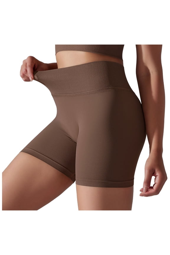 Women Solid Color Seamless Push Up High Waist Tights Butterfly Yoga Shorts Running Fitness Shorts Stretchy Running Joggers Sports Soft Tummy Control Workout Athletic Gym Bottoms Coffee L