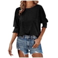 thumbnail image 1 of OSOLU Women Solid Color Summer Fashion Plus Size Long Tee Casual Loose Fit O-Neck With Stylish Sleeve Detail Birthday Dailywear, 1 of 3