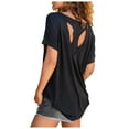 thumbnail image 1 of OSOLU Women Solid Color T-Shirt Sport Shirt Backless Short Sleeve Loose Tee Tops Boho Dailywear, 1 of 6