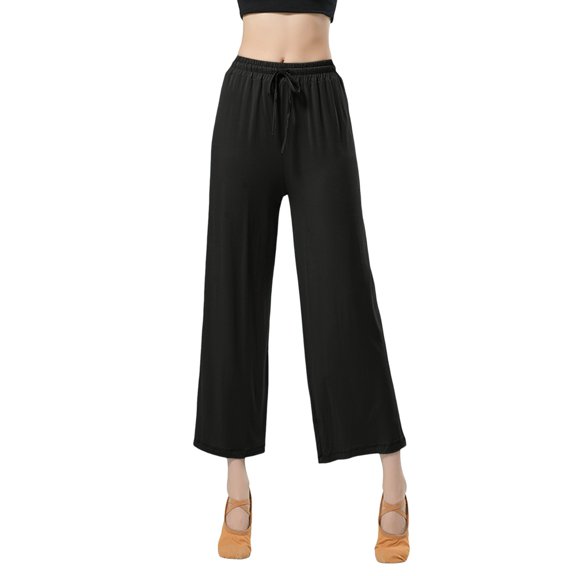 OSOLU Women Solid Color Wide Leg Pants High Waist Straight Vertical Vertical Stretch Modern Dance Training Pants Classical Dance Pants Yoga Pants Trousers Fashionable Classic Leisure Bottoms
