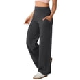 thumbnail image 1 of OSOLU Women Solid Color Wide Leg Pants Woman Yoga Pants With Pockets Stretch Loose Casual Sweatpants Petite/Regular/Tall Trousers Daily Relaxed Fit Breathable Bottoms, 1 of 7