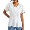 thumbnail image 1 of OSOLU Women Spring Summer Solid Color V-Neck Short Sleeve Casual T-Shirt Tshirts Tee Tops Leisure Women Tops Dressy Casual, 1 of 8