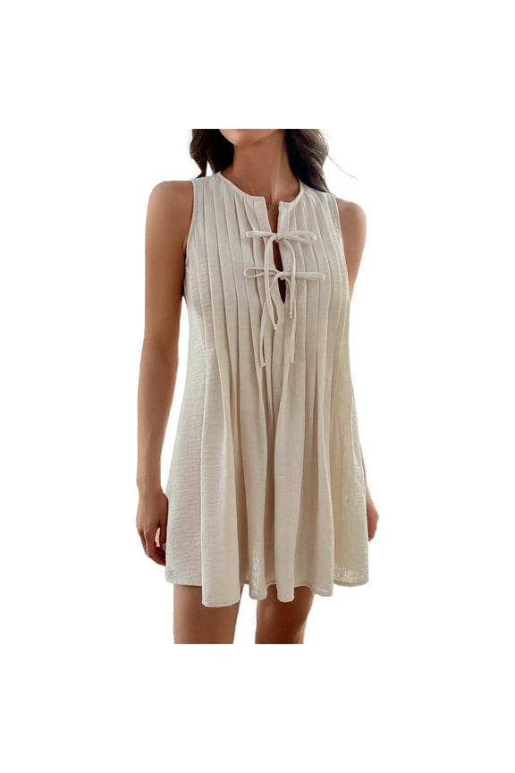 Women Summer Fall Leisure Holiday Style Solid Color Lace Up Sleeveless Skirt With Compression For Children Versatile Skirts