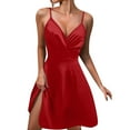 thumbnail image 1 of OSOLU Women Summer Mini Dresses Solid Color Sleeveless Ruched Hem Back Spaghetti Strap Zipper Dress Holiday Hawaiian Flowy Sundress, 1 of 4