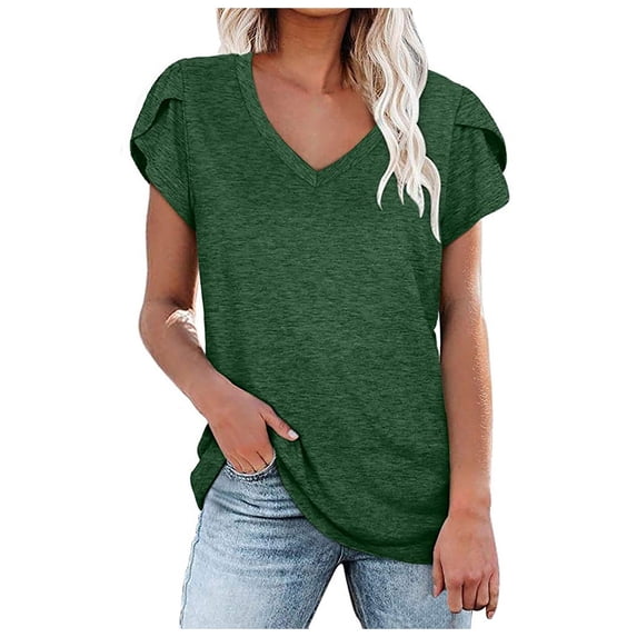 OSOLU Women T-Shirt Tshirts Tee Solid Color V-Neck T-Shirt Short Sleeve Tshirts Tee Loose Casual Tops Fashionable Dailywear