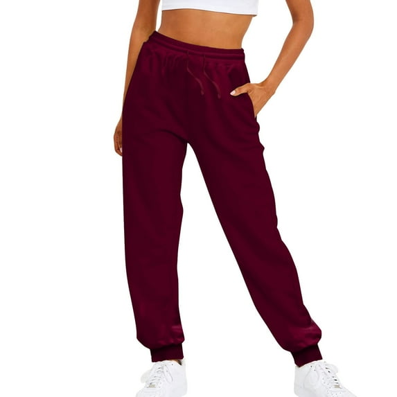 OSOLU Women Thin Solid Color Drawstring Elastic Waist Casual Loose Sweatpants Trousers Everyday Comfort Versatile Workout Training Joggers Bottoms