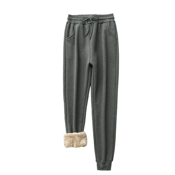 OSOLU Women Winter Casual Solid Color Keep Warm Plus Velvet Long Pants Trousers With Pockets Everyday Comfort Versatile Workout Training Joggers Bottoms