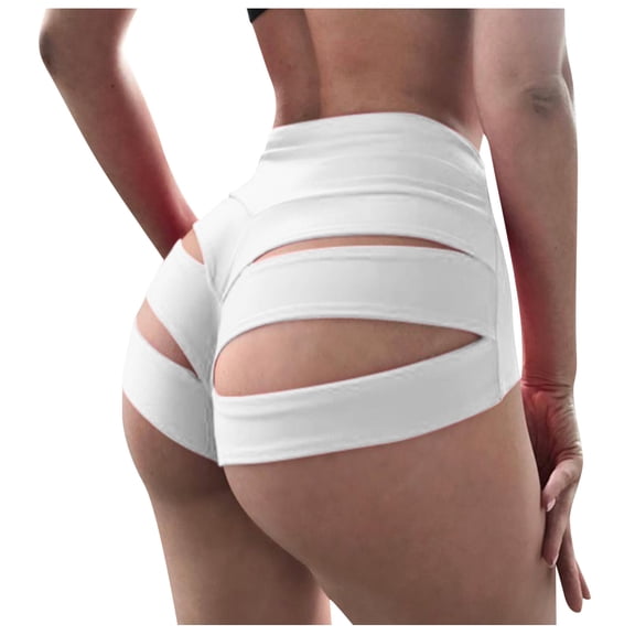 OSOLU Women Yoga Fashion Solid Color Pole Shorts Brief Knicker Hollow Panties Dance Wear Stretchy Running Joggers Sports Soft Tummy Control Workout Athletic Gym Bottoms White XL