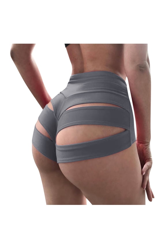 Women Yoga Fashion Solid Color Pole Shorts Brief Knicker Hollow Panties Dance Wear Stretchy Running Joggers Sports Soft Tummy Control Workout Athletic Gym Bottoms Grey S
