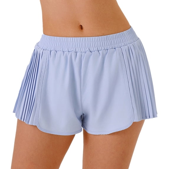 OSOLU Women Yoga High Waist Running Shorts Mesh Lined Quick Drying Exercise Fitness Exercise Shorts Sports Soft Tummy Control Workout Athletic Gym Bottoms Blue XXXL