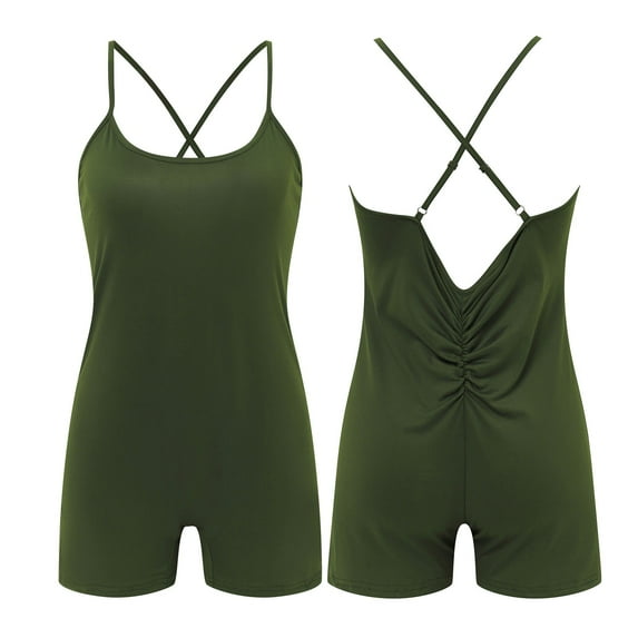 OSOLU Women Yoga Rompers Sleeveless Fitness Rompers V Back Tights Green M