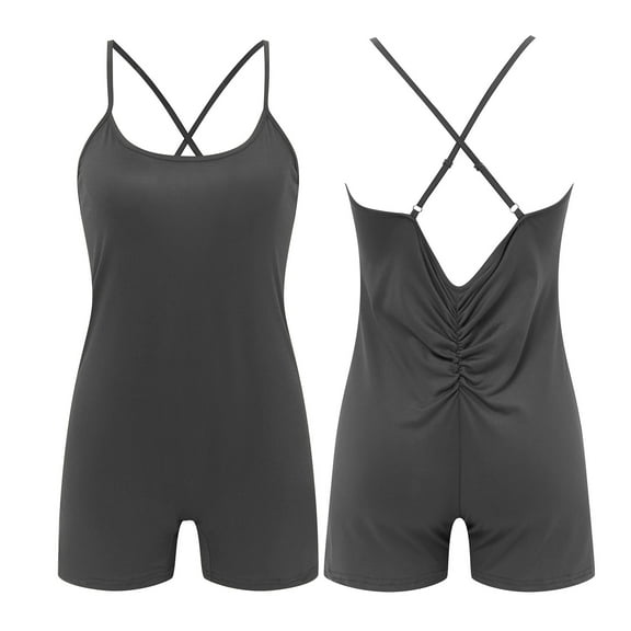 OSOLU Women Yoga Rompers Sleeveless Fitness Rompers V Back Tights Grey XL