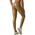 thumbnail image 1 of OSOLU Women Yoga Shiny Leather Pants Stretch Tight Height Waist Ankle Length Pants Woman Workout Stretchy Running Tummy Control Joggers Bottoms Yellow S, 1 of 3
