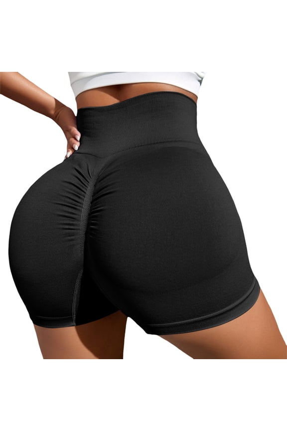 Women Yoga Workout Shorts Push Up/ 4.5/ 6 Scrunch Lifting Gym Seamless Booty Shorts Sports Soft Tummy Control Workout Athletic Gym Bottoms Black XL