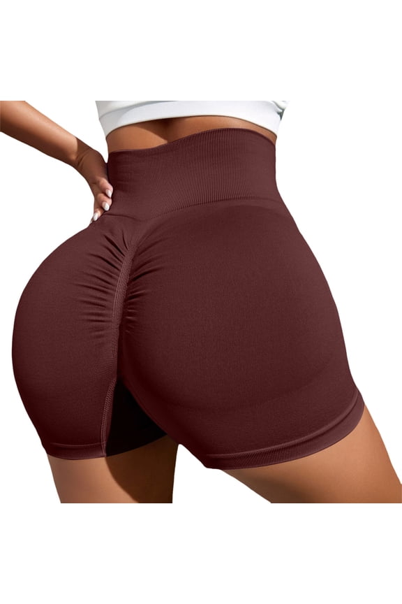 Women Yoga Workout Shorts Push Up Sports Soft Tummy Control Workout Athletic Gym Bottoms Wine XL