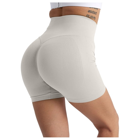 OSOLU Women Yogas Seamless Scrunch Shorts Workout Shorts Gym Shorts Shorts 5 Sports Soft Tummy Control Workout Athletic Gym Bottoms White M