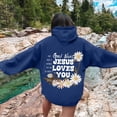 thumbnail image 1 of OSOLU Women's Casual Long Sleeve Hoodie Letter Floral Back Print Kangaroo Pocket Oversized Sweatshirt Blue, 1 of 6