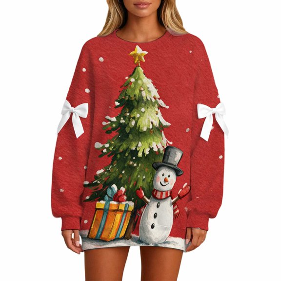 OSOLU Women's Crewneck Sweatshirt Christmas Graphic Fall Winter Long Sleeve Baggy Comfort Holiday Party Pullover Top
