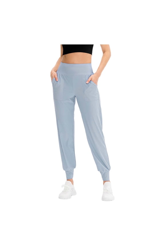 Women's Fall Loose Fit Yoga Pants With Pockets Elastic Waist Ankle For Running Training Workout Casual Athletic Leggings Workout Stretchy Running Tummy Control Joggers Bottoms Light Blue S