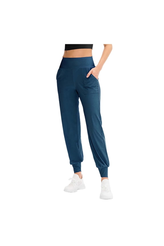 Women's Fall Loose Fit Yoga Pants With Pockets Elastic Waist Ankle For Running Training Workout Casual Athletic Leggings Workout Stretchy Running Tummy Control Joggers Bottoms Blue S