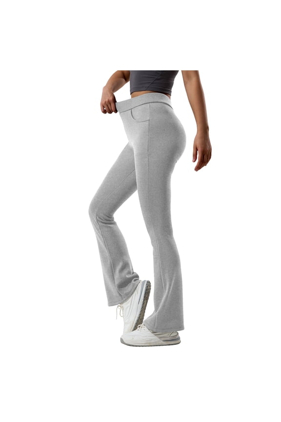Women's Flared Pants Solid Color with Waist Tapering Pockets Warm Athletic Stretch Everyday Wear Comfort Sweatpants Elegant Casual Pants