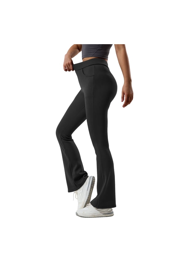 Women's Flared Pants Solid Color with Waist Tapering Pockets Warm Athletic Stretch Everyday Wear Comfort Sweatpants Versatile Travel Pants