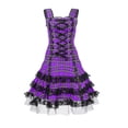 thumbnail image 1 of OSOLU Women's Halloween Dress Retro Square Neck Sleeveless Plaid Lace Up Ruffle Tiered Short Dresses, Purple, 1 of 2
