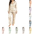 thumbnail image 1 of OSOLU Women's Halloween Pajama Sets Ghost Moon Candy Print Long Sleeve Button Down Sleepwear Trousers Home Wear Beige, 1 of 4