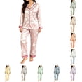 thumbnail image 1 of OSOLU Women's Halloween Pajama Sets Ghost Moon Candy Print Long Sleeve Button Down Sleepwear Trousers Home Wear Pink, 1 of 4