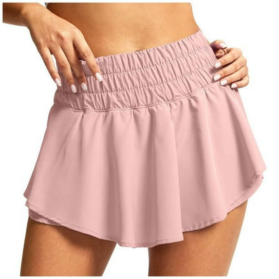 OSOLU Women's High Waist Double Layered Skort For Yoga Fitness Tennis & Breathable Summer Workout Wear Pink XXL