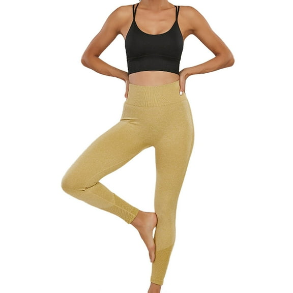 OSOLU Women's High Waist Lifting Tight Fitness Pants New Seamless Push Up Running Sports Bottoms Yoga Pants Workout Stretchy Running Tummy Control Joggers Bottoms Yellow S